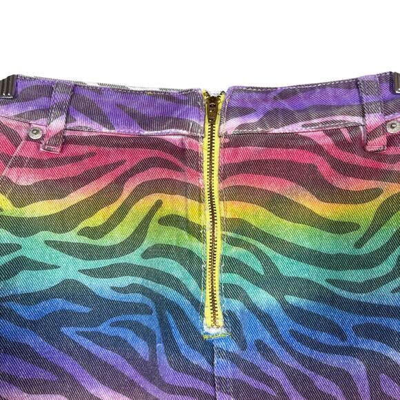 Signature 8 Skirt Denim Rainbow Tiger Stripe Pride Bright Color Artsy Casual - S - Picture 2 of 4